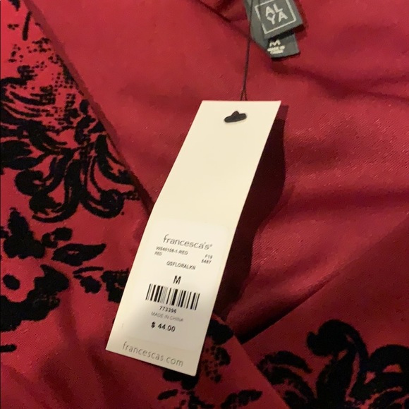 Franceca’s Burgundy Flocked Black Floral Dress M - Picture 6 of 8